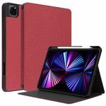 For iPad Pro 11 2022 / 2021 / 2020 / 2018 Cloth Texture TPU Horizontal Flip Leather Tablet Case with Pen Slot & Holder(Wine Red)