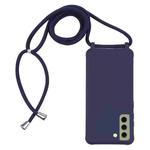 For Samsung Galaxy S21 FE Candy Colors TPU Protective Case with Lanyard(Dark Blue)