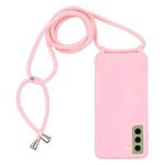 For Samsung Galaxy S21 FE Candy Colors TPU Protective Case with Lanyard(Pink)