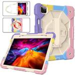For iPad Pro 11 2022 / 2021 / 2020 / 2018 / Air 2020 10.9 Contrast Color Robot Shockproof Silicone PC Tablet Case with Holder & Shoulder Strap(Colorful Purple Beige)