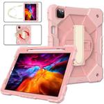 For iPad Pro 11 2022 / 2021 / 2020 / 2018 / Air 2020 10.9 Contrast Color Robot Shockproof Silicone PC Tablet Case with Holder & Shoulder Strap(Rose Gold)