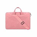 ST06SDJ Frosted PU Business Laptop Bag with Detachable Shoulder Strap, Size:15.6 inch(Pink)