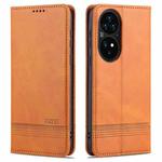 For Huawei P50 AZNS Magnetic Calf Texture Horizontal Flip Leather Case with Card Slots & Holder & Wallet(Light Brown)