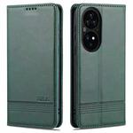 For Huawei P50 AZNS Magnetic Calf Texture Horizontal Flip Leather Case with Card Slots & Holder & Wallet(Dark Green)