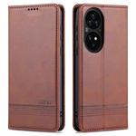 For Huawei P50 Pro AZNS Magnetic Calf Texture Horizontal Flip Leather Case with Card Slots & Holder & Wallet(Dark Brown)