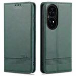 For Huawei P50 Pro AZNS Magnetic Calf Texture Horizontal Flip Leather Case with Card Slots & Holder & Wallet(Dark Green)