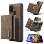 For Samsung Galaxy A21s DG.MING M1 Series 3-Fold Multi Card Wallet  Back Cover Shockproof Case with Holder Function(Coffee)