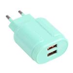 13-22 2.1A Dual USB Macarons Travel Charger, EU Plug(Green)