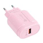 13-3 QC3.0 Single USB Interface Macarons Travel Charger, EU Plug(Pink)