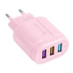 13-222 QC3.0 USB + 2.1A Dual USB Ports Macarons Travel Charger, EU Plug(Pink)