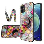 Painted Ethnic Pattern Tempered Glass TPU Shockproof Case with Folding Magnetic Holder & Neck Strap For iPhone 11(Colorful)