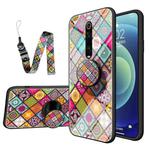 For Xiaomi Redmi K20 / K20 Pro Painted Ethnic Pattern Tempered Glass TPU Shockproof Case with Folding Magnetic Holder & Neck Strap(Colorful)