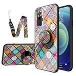 For Xiaomi Redmi Note 10 Pro Painted Ethnic Pattern Tempered Glass TPU Shockproof Case with Folding Magnetic Holder & Neck Strap(Checkered)