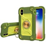 For iPhone X / XS Shockproof Silicone + PC Protective Case with Dual-Ring Holder(Avocado)