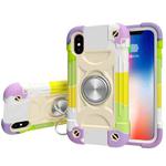 For iPhone XR Shockproof Silicone + PC Protective Case with Dual-Ring Holder(Colorful Beige)