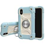 For iPhone XS Max Shockproof Silicone + PC Protective Case with Dual-Ring Holder(Ice Blue)