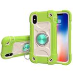 For iPhone XS Max Shockproof Silicone + PC Protective Case with Dual-Ring Holder(Guava)