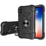 For iPhone XS Max Shockproof Silicone + PC Protective Case with Dual-Ring Holder(Black)