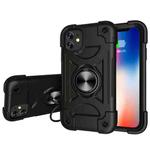 For iPhone 11 Shockproof Silicone + PC Protective Case with Dual-Ring Holder (Black)
