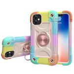 For iPhone 11 Shockproof Silicone + PC Protective Case with Dual-Ring Holder (Colorful Rose Gold)