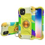 For iPhone 11 Pro Shockproof Silicone + PC Protective Case with Dual-Ring Holder (Colorful Yellow Green)
