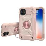 For iPhone 11 Pro Max Shockproof Silicone + PC Protective Case with Dual-Ring Holder (Rose Gold)
