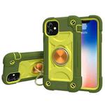For iPhone 11 Pro Max Shockproof Silicone + PC Protective Case with Dual-Ring Holder (Avocado)