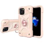 For iPhone 12 mini Shockproof Silicone + PC Protective Case with Dual-Ring Holder (Rose Gold)