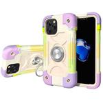 For iPhone 12 mini Shockproof Silicone + PC Protective Case with Dual-Ring Holder (Colorful Beige)