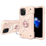 For iPhone 12 / 12 Pro Shockproof Silicone + PC Protective Case with Dual-Ring Holder(Rose Gold)