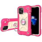 For iPhone 12 / 12 Pro Shockproof Silicone + PC Protective Case with Dual-Ring Holder(Rose Red)