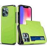 For iPhone 13 Shockproof Armor Protective Case with Slide Card Slot(Green)