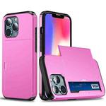 For iPhone 13 Shockproof Armor Protective Case with Slide Card Slot(Pink)