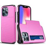 For iPhone 13 Pro Max Shockproof Armor Protective Case with Slide Card Slot (Pink)