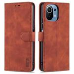 For Xiaomi Mi 11 Lite AZNS Skin Feel Calf Texture Horizontal Flip Leather Case with Card Slots & Holder & Wallet(Brown)