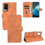 For vivo X60 Pro / X60 5G Solid Color Skin Feel Magnetic Buckle Horizontal Flip Calf Texture PU Leather Case with Holder & Card Slots & Wallet(Brown)