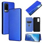 For vivo X60 Pro / X60 5G Carbon Fiber Texture Horizontal Flip TPU + PC + PU Leather Case with Card Slot(Blue)