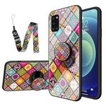 For Samsung Galaxy A31 Painted Ethnic Pattern Tempered Glass TPU Shockproof Case with Folding Magnetic Holder & Neck Strap(Colorful)