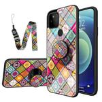 For Google Pixel 5a 5G Painted Ethnic Pattern Tempered Glass TPU Shockproof Case with Folding Magnetic Holder & Neck Strap(Colorful)