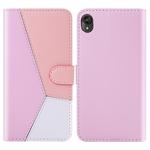 For Motorola Moto E6 Tricolor Stitching Horizontal Flip TPU + PU Leather Case with Holder & Card Slots & Wallet(Pink)
