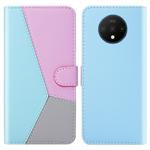 For OnePlus 7T Tricolor Stitching Horizontal Flip TPU + PU Leather Case with Holder & Card Slots & Wallet(Blue)