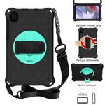 For Samsung Galaxy Tab A7 Lite 8.7 2021 T220 / T225 360 Degree Rotation Honeycomb Shockproof Silicone PC Protective Case with Holder & Shoulder Strap & Hand Strap(Black Mint Green)