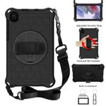 For Samsung Galaxy Tab A7 Lite 8.7 2021 T220 / T225 360 Degree Rotation Honeycomb Shockproof Silicone PC Protective Case with Holder & Shoulder Strap & Hand Strap(Black)