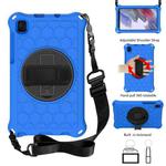 For Samsung Galaxy Tab A7 Lite 8.7 2021 T220 / T225 360 Degree Rotation Honeycomb Shockproof Silicone PC Protective Case with Holder & Shoulder Strap & Hand Strap(Blue Black)
