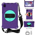 For Samsung Galaxy Tab A7 Lite 8.7 2021 T220 / T225 360 Degree Rotation Honeycomb Shockproof Silicone PC Protective Case with Holder & Shoulder Strap & Hand Strap(Purple Mint Green)