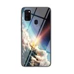 For Samsung Galaxy M30s Starry Sky Painted Tempered Glass TPU Shockproof Protective Case(Bright Stars)