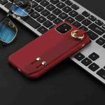 For iPhone 11 Pro Shockproof Solid Color TPU Case with Wristband(Wire Red)
