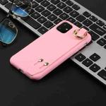 For iPhone 11 Pro Shockproof Solid Color TPU Case with Wristband(Rose Red)