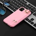 For iPhone 11 Shockproof Solid Color TPU Case with Wristband(Rose Red)