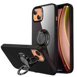 For iPhone 13 Shockproof Matte Transparent TPU Protective Case with Ring Holder(Black)